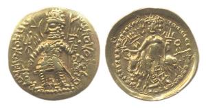 Kushano-Sassanian, Gold, 7.9 g, King standing to left on obv; Shiva and Nandi on rev. Abou