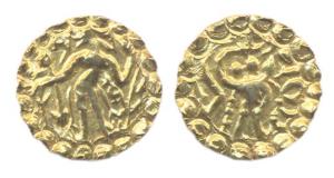 Post Gupta, Samtata of Bengal, Gold, Dinar, shri type, an archer on obv, a goddess on rev.