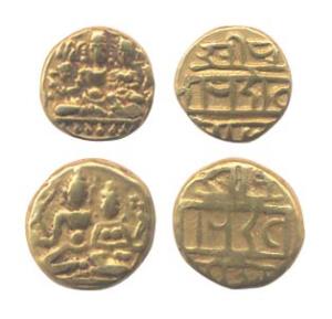 Vijayanagara Empire, Gold (2), Deva Raya II, Pagoda and ½ Pagoda, God and Goddess type wit