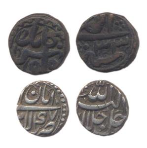 Akbar, Silver, ½ Rupee, Lahore Mint, Ilahi 47; Copper, ½ Dam, Kabul Mint. Very Fine+, Scar