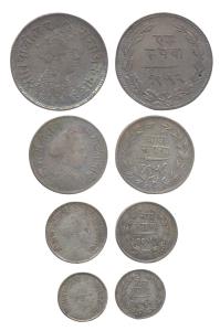 Sayaji Rao III, Silver (4), Set of 4: Rupee, ½ Rupee, 4 and 2 Annas. Various dates, Very F