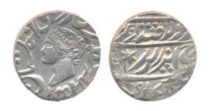Jaswant Singh, Silver, Rupee, with the name of Queen Victoria, star on the right of katar 