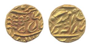 Umaid Singh (AD 1918-1947), Gold, Mohur, with the name of George V, Aum in Nagari on rev. 