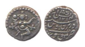 Silver, ¼ Rupee or Pavli, 2.8 g, Chamunda type, AH 1214 (KM# 202). About Very Fine, Scarce