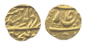 Hira Singh (AD 1870-1911), Gold, Mohur, dagger upright with a leaf symbol on rev (KM# 3). 