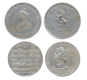 Vira Vikrama Kishore Manikya, Silver (2), Rupee, Portrait type, TE 1333 (KM# 406), lion ty