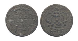 Bombay Double Pice, Tin, 26.3 g, Crown and below BOMB on rev; 4-line Roman legend on rev. 