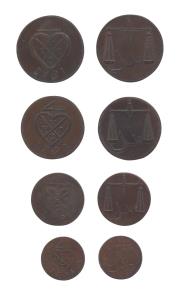 Copper (4), Set of 4: 2, 1-1/2, 1 and ½ Pice, 1791. Proof, Very Rare as a Set. (4)