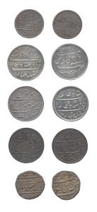 Assorted lot of coins, Silver and Copper, Benagl Presidency, silver-plated Copper, 1 Pie S