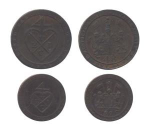 Copper (2), 1/48 and 1/96 Dub, 1797 and 1794. About Extremely Fine with original luster, R