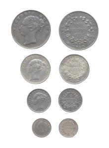 Victoria Queen, Silver (4), Continuous legend type, Set of 4: Rupee, 1/2, ¼ Rupee and 2 An