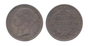 Victoria Queen, Silver, ½ Rupee, Divided Legend type, 1840. Nice toning, Very Fine, Rare.