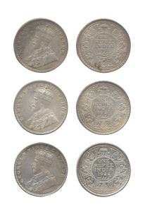George V, Silver (3), Rupee, 1911, 1921 and 1922. Very Fine+ to About UNC, Scarce. (3)