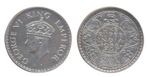George VI, Silver, Rupee, 1938, Calcutta Mint. Some dents on edge otherwise About Extremel