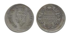 George VI, Half Silver, ½ Rupee, 1943, Bombay Mint. Mint Error with off-centre strking. Ab