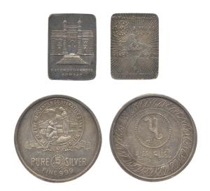 Silver Tokens, 5 Tolas, Square, Manilal Chimanlal & Co.; Round, The Bombay Mercantile Co-o