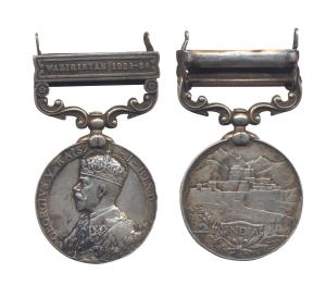 British Medals, George V, India General Service Medal, WAZIRISTAN 1921-24 on the bar. Awar
