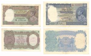 George VI, Rupees 5 & 10, 1st issue, 1938, signed J. B. Taylor, (Jhun #3.1 & 5.1), Very Fi