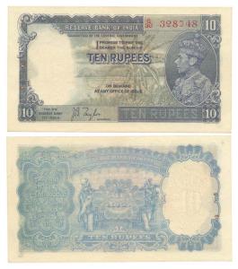 George VI, Rupees 10, 1st issue, 1938, signed J. B. Taylor, (Jhun #5.1), Uncirculated.