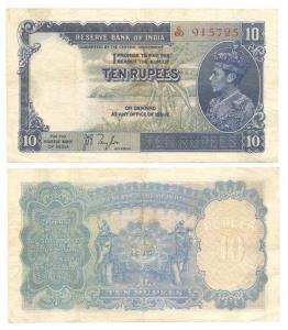 George VI, Rupees 10, 1st issue, 1938, signed J. B. Taylor, (Jhun #5.1), About Very Fine.