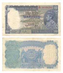 George VI, Rupees 10, 1st issue, 1938, signed J. B. Taylor, (Jhun #5.1), About Very Fine.
