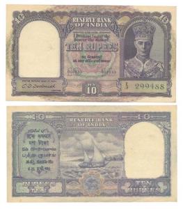 George VI, Rupees 10, 2nd issue, 1944, signed C. D. Deshmukh, (Jhun #6.1), Uncirculated.