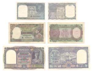George VI, Rupees 10, 2nd issue & Rupees 5, 1st issue, 1944, signed C. D. Deshmukh, (Jhun 