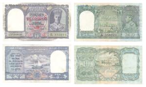 George VI, Rupees 10, Burma, 1938, signed J. B. Taylor & Rupees 10, Burma Currency Board, 