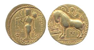 Guptas, Samudragupta, Gold, Dinar, Ashvamedha type, the commemorative issue of the famous 