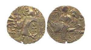 Kidar Kushanas of Kashmir, Base Gold, 8.04 g, with the name of Kidar, king standing to lef