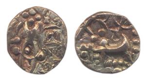 Karkotakas of Kashmir, Base Gold, Pratapaditya (9th-10th centuries), Dinar, king standing 