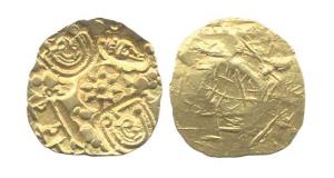 Yadavas of Devagiri, Bhillam Deva V, Gold, Padma Tanka, punch-marked type, lions type. Abo