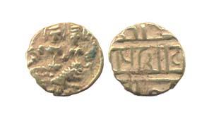 Vijayanagara Empire, Krishnadevaraya, Gold, ½ Pagoda, Lakshmi-Narayana type with Lakshmi s