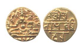 Vijayanagara Empire, Krishnadevaraya, Gold, Pagoda, Shiva-Paravati type on obv and Nagari 