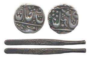 Silver (2), Ali Adil Shah, Larin; Mewar, Rupee, retrograde legend on rev. Fine+ to Very Fi