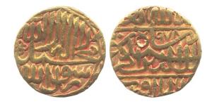 Akbar, Gold, Mohur, Dar-ul-Khilafat Agra Mint, AH 978, Kalima type. About Very Fine, Scarc