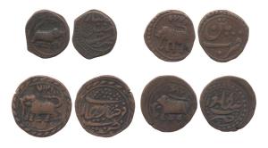 Tipu Sultan, Copper (4), ½ Paisa, Bangaluru, Faiz Hisar, Farrukhyab Hisar and Patan Mints,