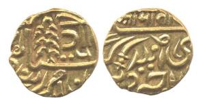 Umaid Singh, Gold, 11.02 g, Mohur, with the name of George VI, go in Nagari on rev. About 