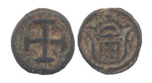 Goa, 5 Bazarucos, Tin, 3.6 g, Cross on obv, shield on rev (KM# 17). Very Fine for the type