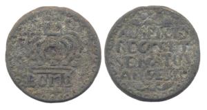 Bombay Double Pice, Tin, AD 1741, 26.3 g, crown and below BOMB on obv; 4-line Roman legend