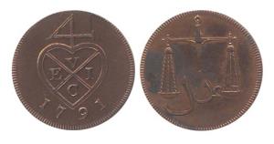 2 Pice, Copper, Adal type, 1791. Proof, Rare.