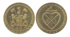 1/48 Rupee, Gold Gilt, 1797. UNC with original metal casing, Very Rare.