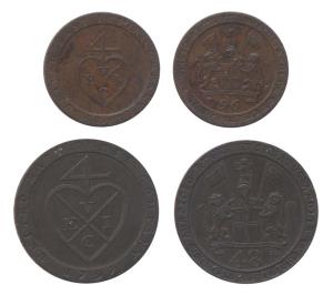 Copper (2), 1/48 and 1/96 Rupee, 1797. Very Fine+, Rare as a set. (2)