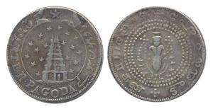 Quarter Pagoda, Silver, 1st Issue, 1807 series, Vishnu on obv and Pagoda on rev. About Ver