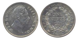 William IV, Silver, Rupee, 1835, F Raised type. Proof, Very Rare.