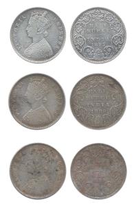 Victoria Empress, Silver (3), ½ Rupee, 1877, 1889 and 1899. Fine+ to Very Fine, Scarce. (3