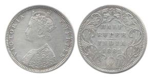 Victoria Empress, Silver, ½ Rupee, 1881, Bombay Mint. About Very Fine, Rare.
