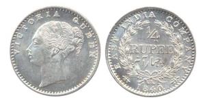 Queen Victoria, Silver, ¼ Rupee, Continuous Legend type, 1840. UNC, Scarce.