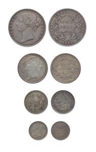Queen Victoria, Silver (4), Set of 4: Rupee, 1/2, ¼ Rupee and 2 Annas, Divided Legend type