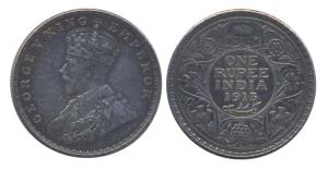 George V, Silver, Rupee, 1913, Bombay Mint. Impaired Proof, Scarce.